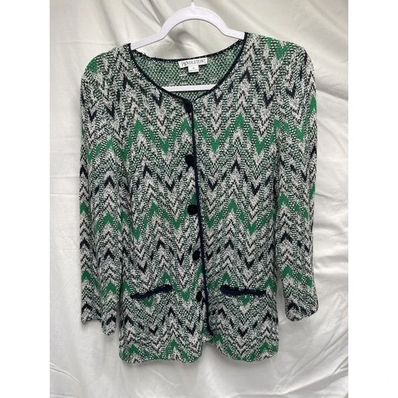Vintage Pendleton Silk Cotton Cardigan M Chevron Grandpacore Heritage Luxury - Picture 2 of 8